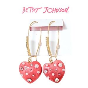 Betsey Johnson Gold Tone Pink Marble Heart with Faux Pearls